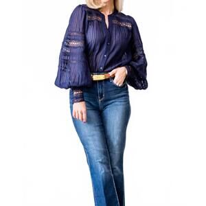 NEW L'AGENCE kiera trim blouse in midnight